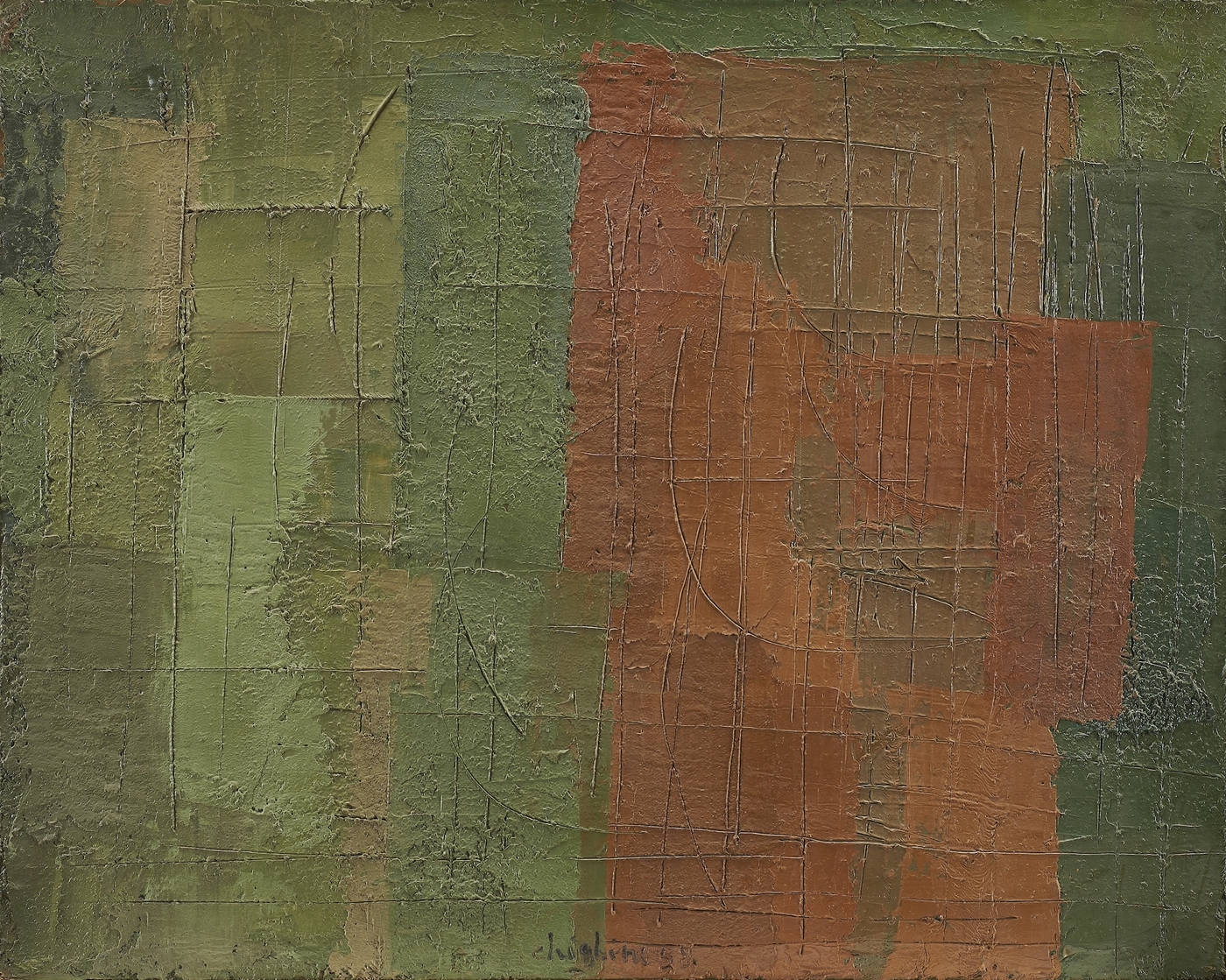 Forma rossa e fondo verde